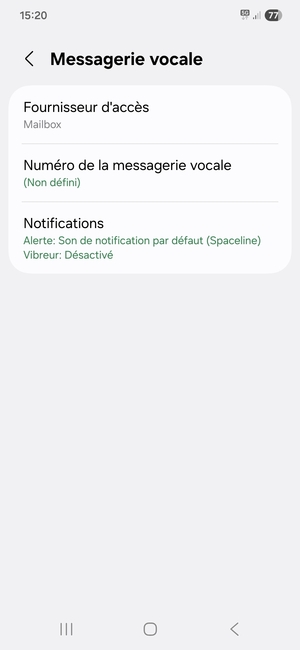 Sélectionnez Numéro de la messagerie vocale