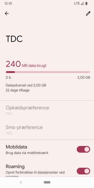Slå Roaming til eller fra