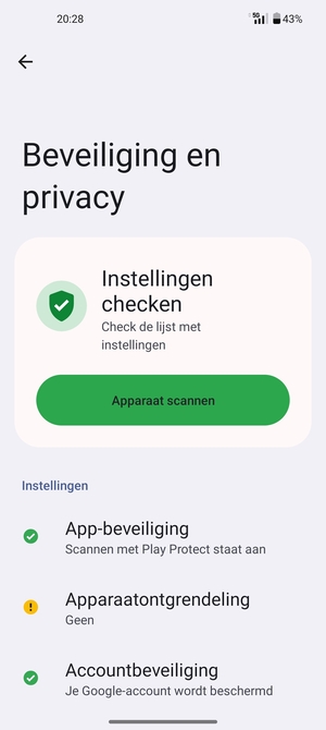 Om uw schermvergrendeling te activeren, ga naar het Beveiliging en privacy-menu en selecteer Apparaatontgrendeling