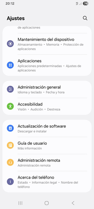 Desplácese y seleccione Actualización de software