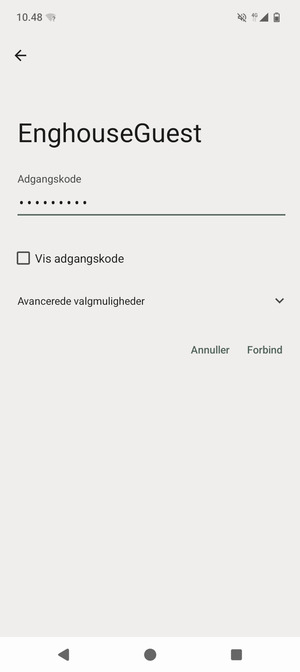Indtast Wi-Fi adgangskoden og vælg Forbind