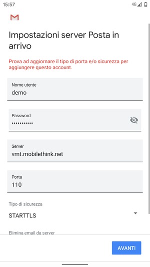 Seleziona Tipo di sicurezza