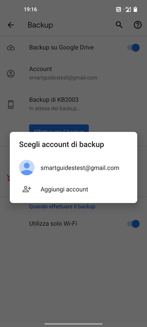 Seleziona il tuo account di backup