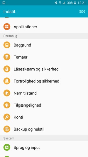 Scroll til og vælg Sikkerhed / Låseskærm og sikkerhed
