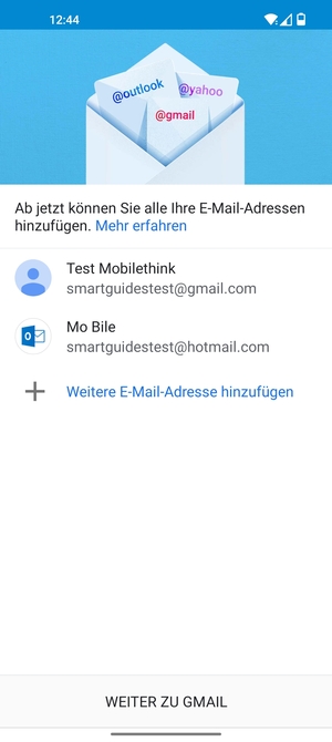 Wählen Sie WEITER ZU GMAIL