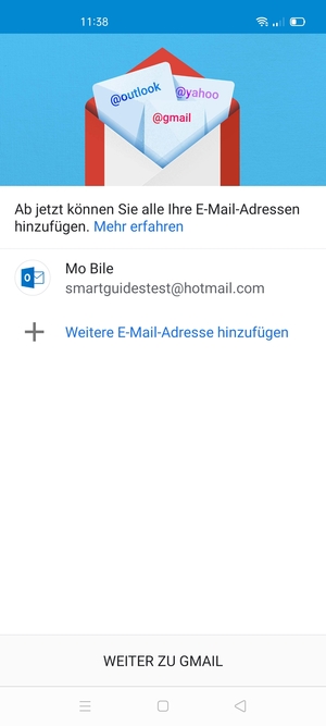 Wählen Sie WEITER ZU GMAIL