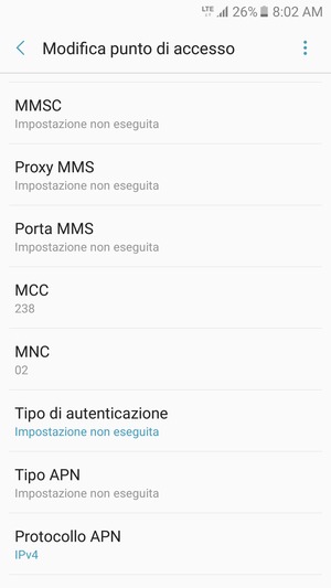 Scorri verso il basso e inserisci le informazioni di internet