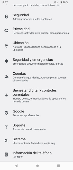 Desplácese y seleccione Cuentas