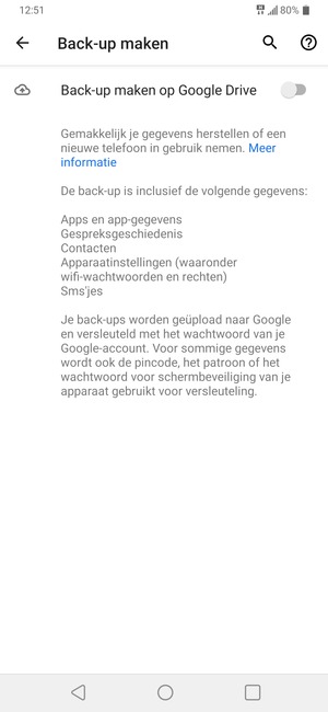 Schakel Back-up maken op Google Drive in
