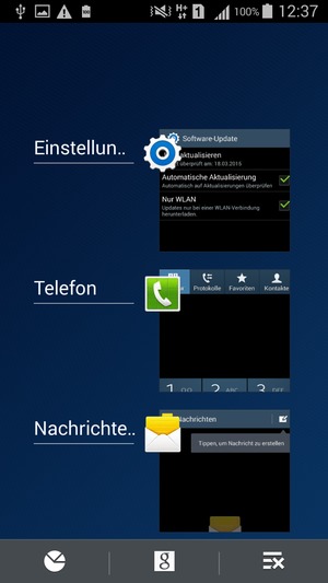 Wählen Sie das Symbol Löschen, um alle laufende Apps zu schließen