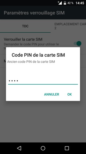 Saisissez votre Ancien code PIN de la carte SIM et sélectionnez OK