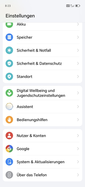 Scrollen Sie und wählen Sie System & Aktualisierungen