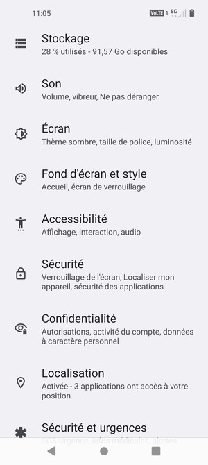Faites défiler et sélectionnez Sécurité