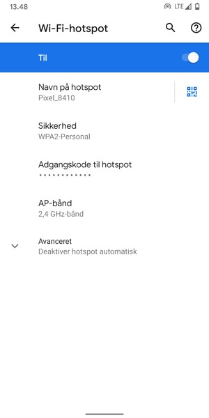 Din telefon er nu sat op til brug som modem