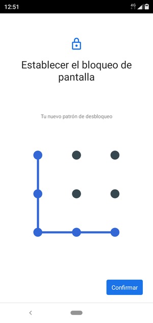 Dibuje de nuevo el patrón de desbloqueo y seleccione Confirmer