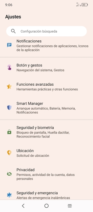 Desplácese y seleccione Seguridad y biometría