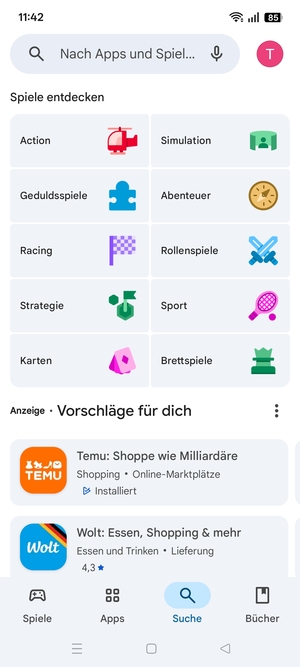 Wählen Sie die Suchleiste