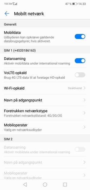 Slå Dataroaming til eller fra
