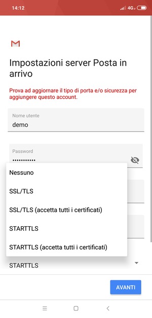 Seleziona Nessuno e poi AVANTI