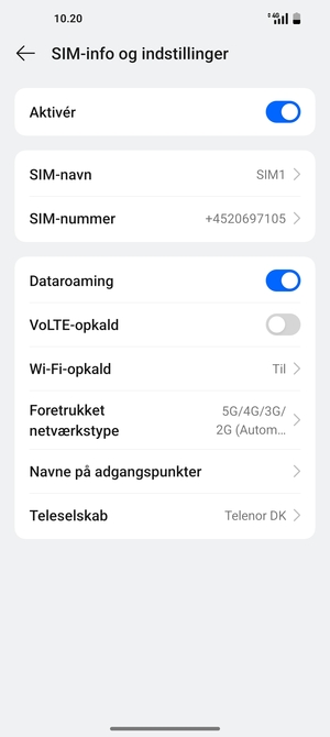 Slå Dataroaming til eller fra
