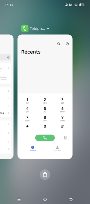 Sélectionnez l'icône Supprimer pour fermer toutes les applis en cours d'exécution