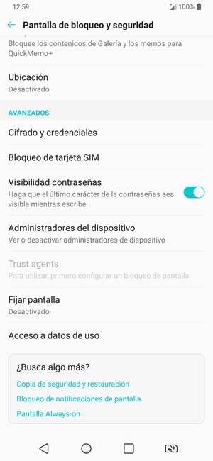 Para cambiar el PIN de la tarjeta SIM, vuelva al menú Pantalla de bloqueo y seguridad y seleccione Bloqueo de tarjeta SIM