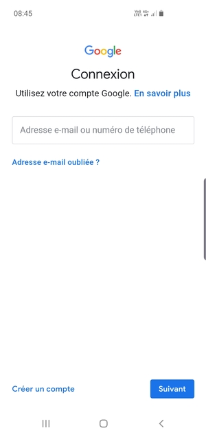 Saisissez votre adresse Gmail et sélectionnez Suivant