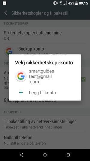 Velg sikkerhetskopi-kontoen din