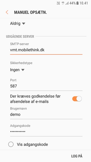 Scroll ned og indtast udgående serveradresse
