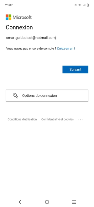 Saisissez votre adresse e-mail et sélectionnez Suivant