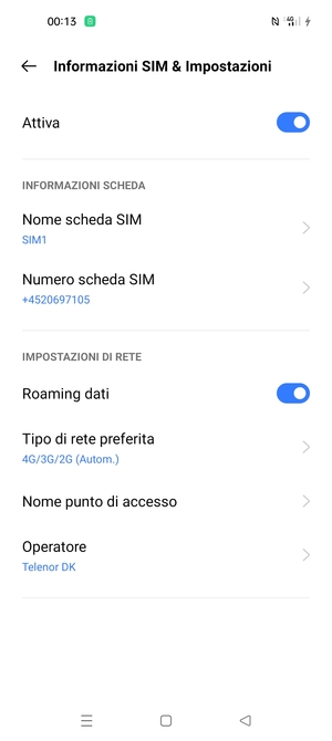 Attiva o disattiva Roaming dati