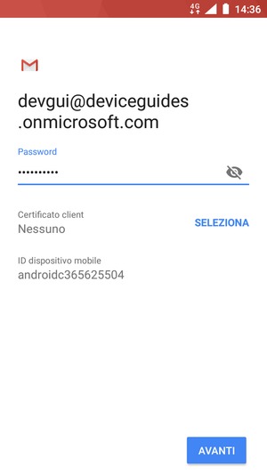 Inserisci la tua password e seleziona AVANTI