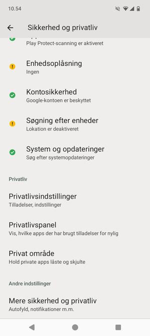 Scroll til og vælg Mere sikkerhed og privatliv