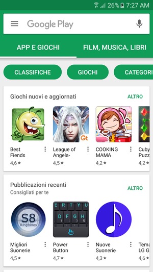 Seleziona la barra di ricerca