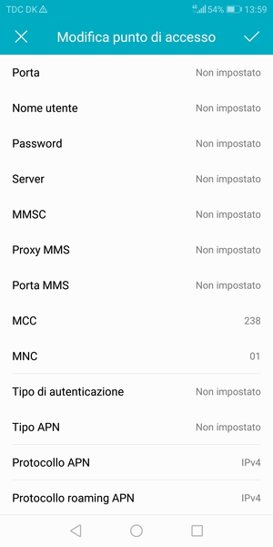Scorri verso il basso e inserisci le informazioni degli MMS