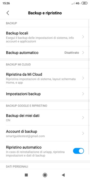Seleziona Account di backup