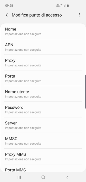 Inserisci le informazioni di Internet