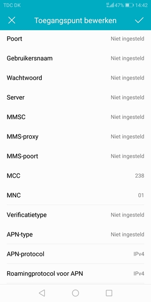 Scroll naar beneden en voer mms-gegevens in