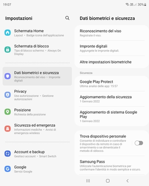 Scorri e seleziona Dati biometrici e sicurezza