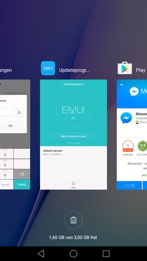 Wählen Sie das Symbol Löschen, um alle laufende Apps zu schließen