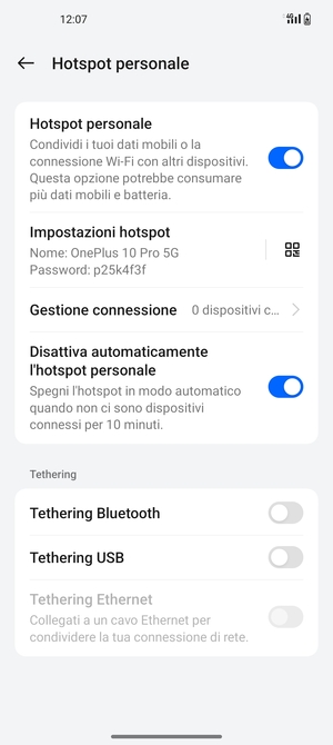 Il telefono è ora pronto per essere usato come modem