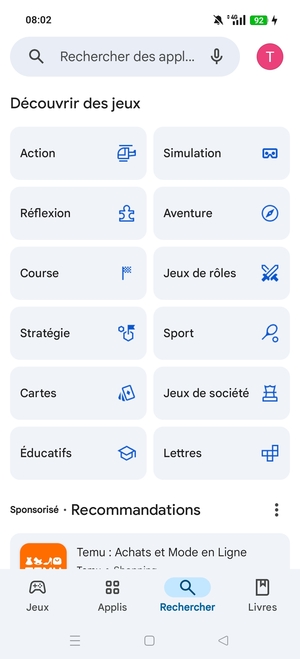 Sélectionnez la barre de Recherche