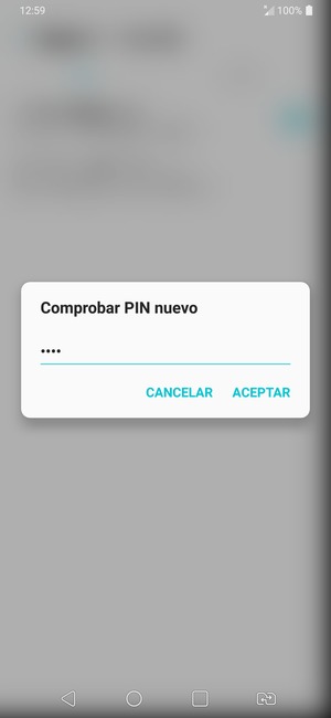 Confirme su nuevo PIN de tarjeta SIM y seleccione ACEPTAR