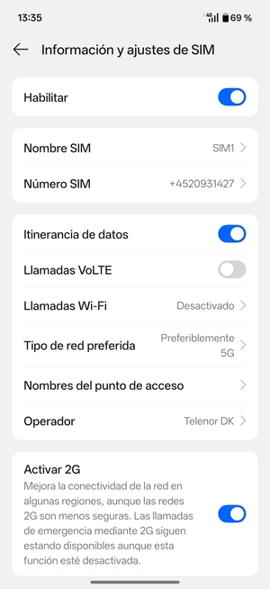 Activar o desactivar Itinerancia de datos