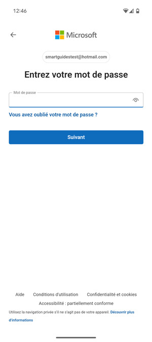 Saisissez votre mot de passe et sélectionnez Suivant