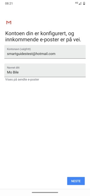 Gi kontoen din et navn, og skriv inn navnet ditt. Velg NESTE