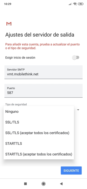 Seleccione Ninguno y SIGUIENTE
