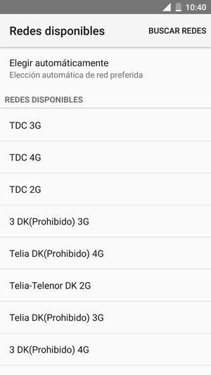 Seleccione un operador de red de la lista