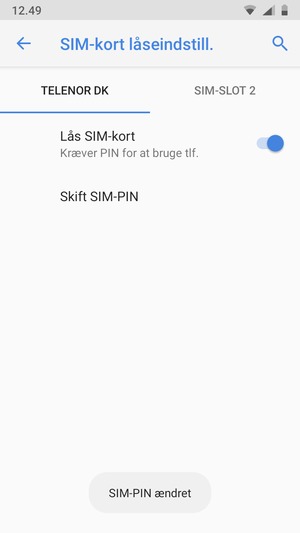 Din PIN-kode til SIM-kort er nu ændret