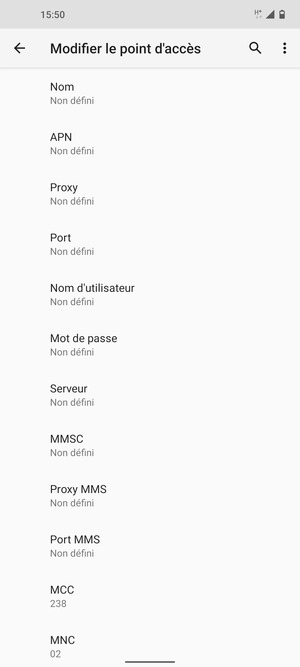 Saisissez les informations Internet